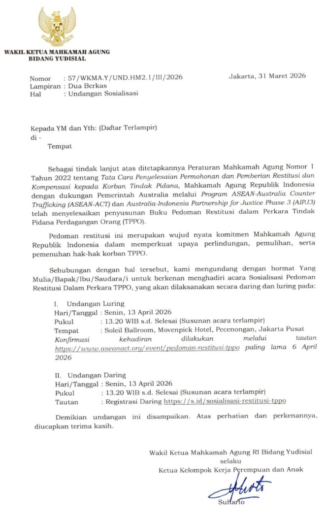 
					Coming Soon, MA Sosialisasikan Pedoman Restitusi dalam Perkara TPPO