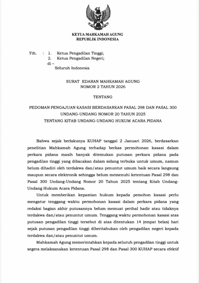 
					Perkuat Kepastian Hukum, MA Terbitkan Aturan Baru Pengajuan Kasasi Pidana